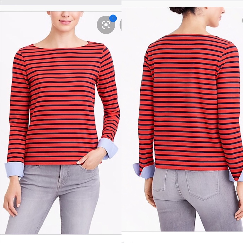 J crew cuffed stripped boatneck shirt
